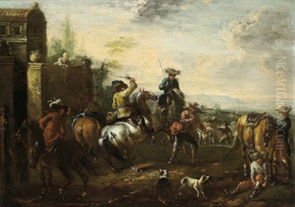 Ein Gefangener Wird Reiteroffizieren Vorgefuhrt Oil Painting by August Querfurt