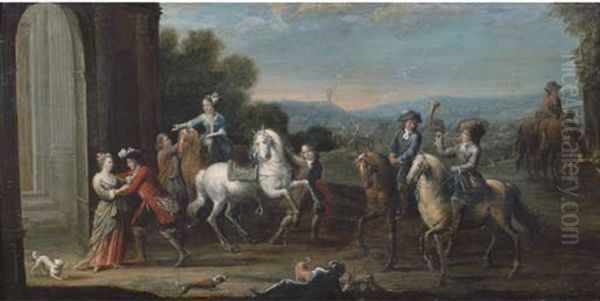 The Arrival Of A Hunting Party Oil Painting by August Querfurt