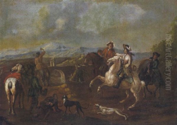 Aufbruch Zur Falkenjagd Oil Painting by August Querfurt