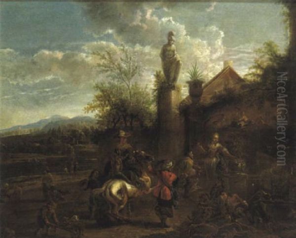 Heimkehr Einer Eleganten Reitergesellschaft Von Der Jagd Oil Painting by August Querfurt