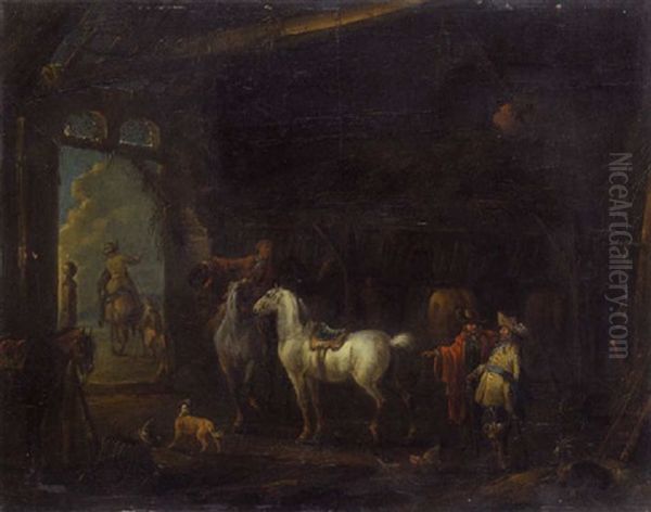 Pferdehandel Oil Painting by August Querfurt