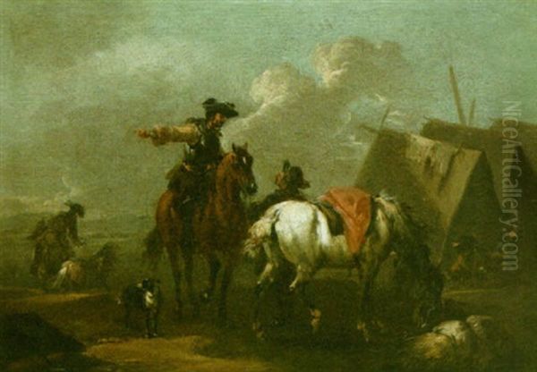 An Encampment With Horsemen And A Dog Oil Painting by August Querfurt