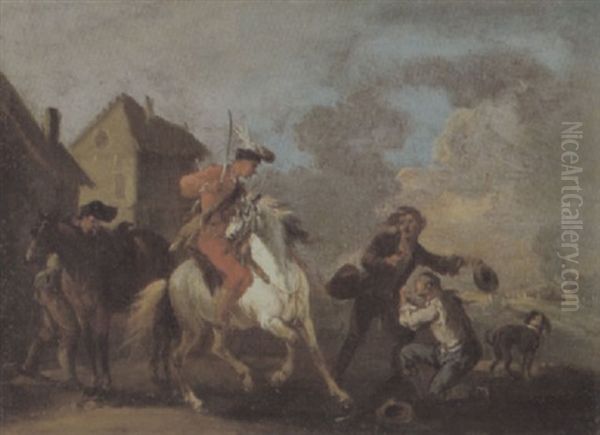 Ein Husar Und Zwei Bauern Oil Painting by August Querfurt