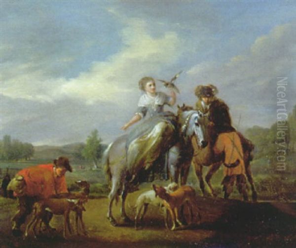 Aufbruch Zur Falkenjagd Oil Painting by August Querfurt