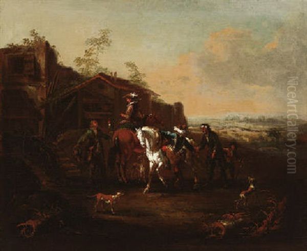 Aufbruch Zur Falkenjagd Oil Painting by August Querfurt