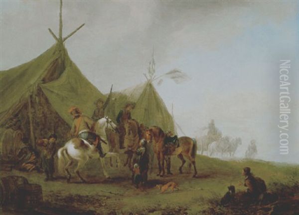 Reiter Vor Einem Schenkzelt Oil Painting by August Querfurt