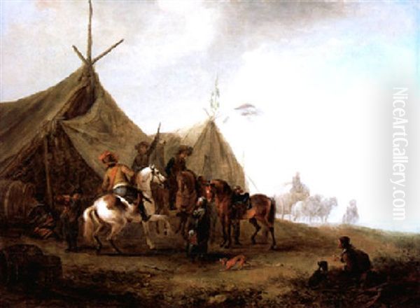 Reiter Vor Einem Schenkzelt Oil Painting by August Querfurt