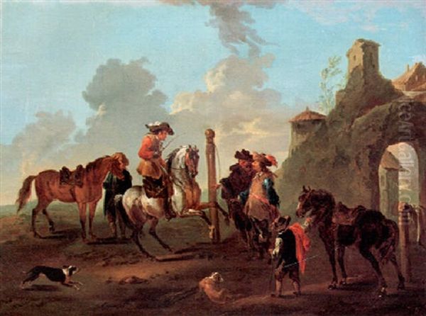 Riding School In A Landscape Oil Painting by August Querfurt