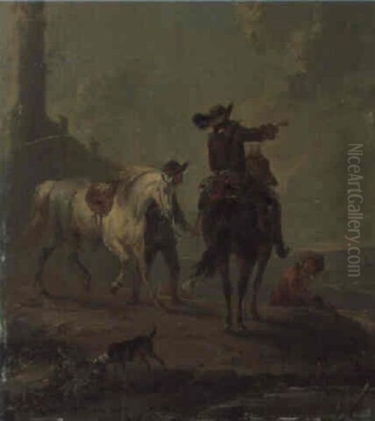 Zwei Reiter Mit Hunden Oil Painting by August Querfurt