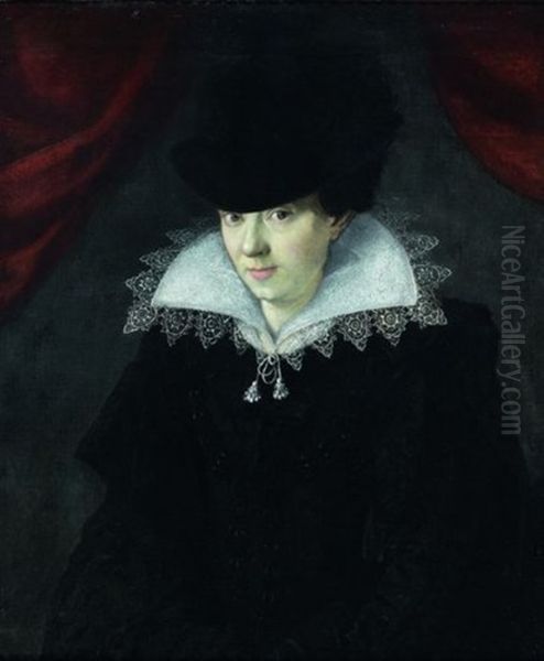 Portrait De Femme Au Chapeau Noir Oil Painting by Francois Quesnel