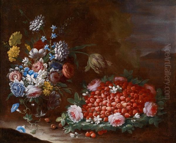 Blumen- Und Fruchtestillleben (+ Another; Pair) Oil Painting by Francesco Della Questa