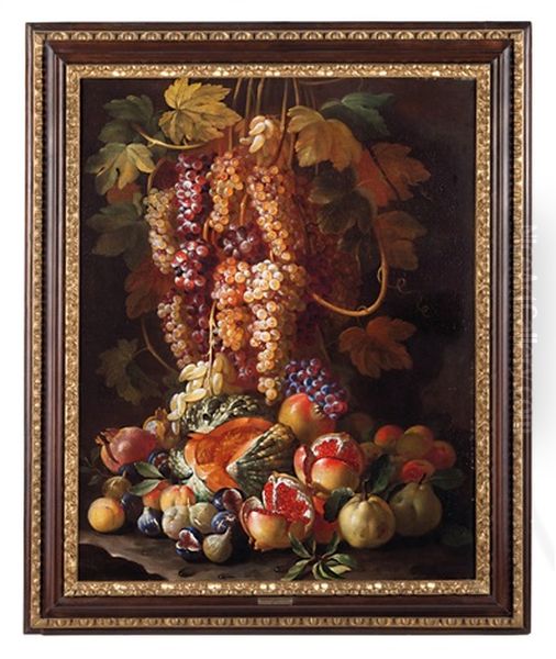 Natura Morta Con Tralci D'uva E Frutti Oil Painting by Francesco della Questua