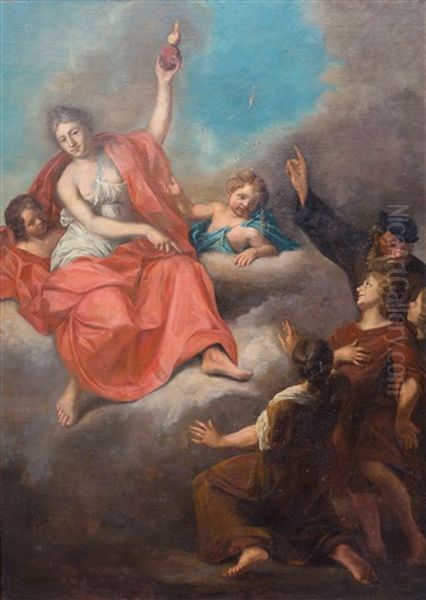 Venus Holding A Burning Heart, With Cupids And People Paying Homage Oil Painting by Jan Maurits Quickhard