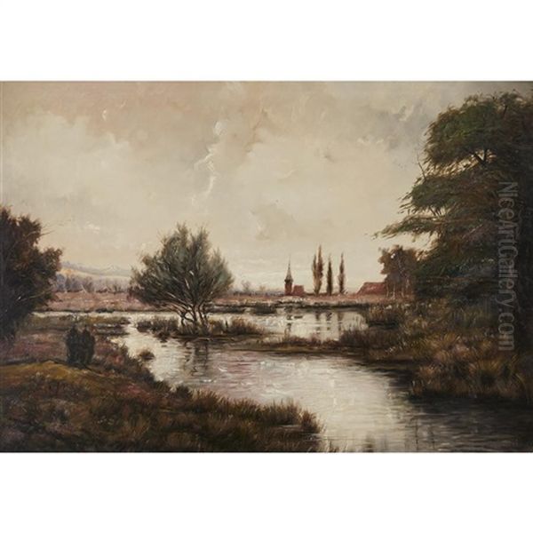 River In Approaching Storm Oil Painting by Fernand (Just) Quignon