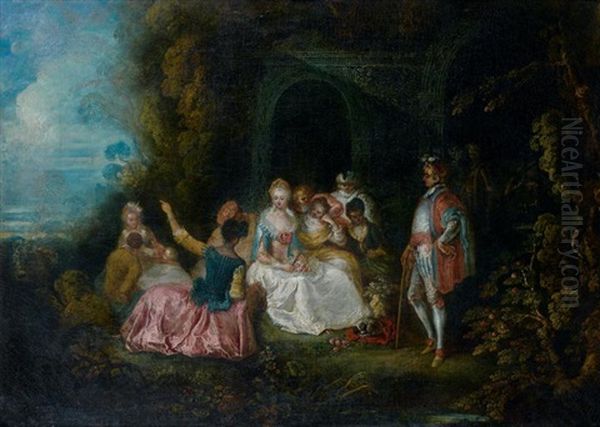 Elegante Assemblee Dans Un Jardin Devant Un Palais Oil Painting by Pierre-Antoine Quillard