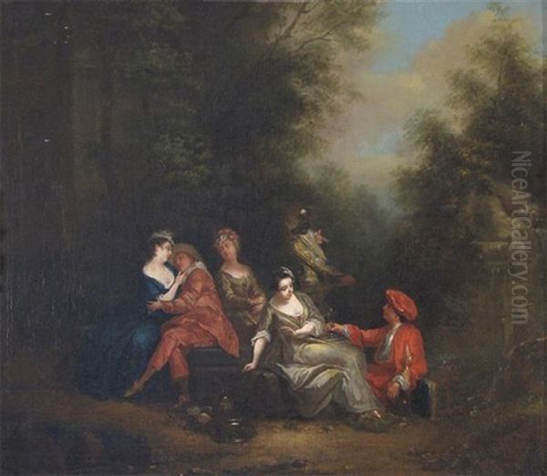 Elegant Company Making Merry In A Park Oil Painting by Pierre-Antoine Quillard