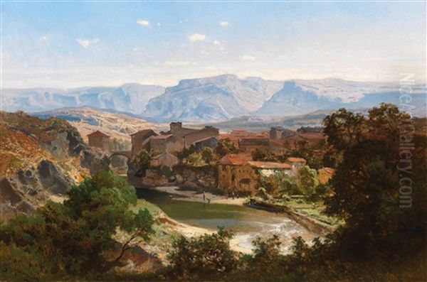 Landscape With Village Oil Painting by Joseph Quinaux