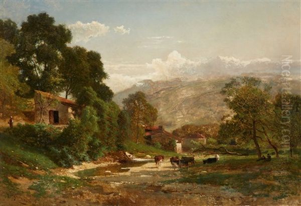 River Landscape With Cow Herds Oil Painting by Joseph Quinaux