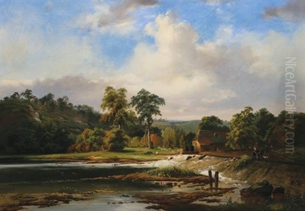 River Scene Oil Painting by Joseph Quinaux