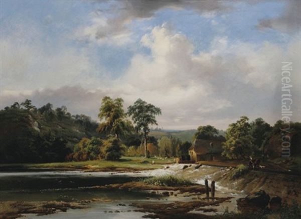 French River Scene Oil Painting by Joseph Quinaux