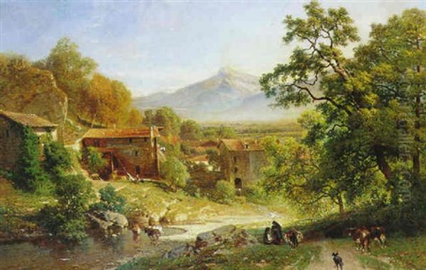 Village Dans Les Pyrenees Oil Painting by Joseph Quinaux