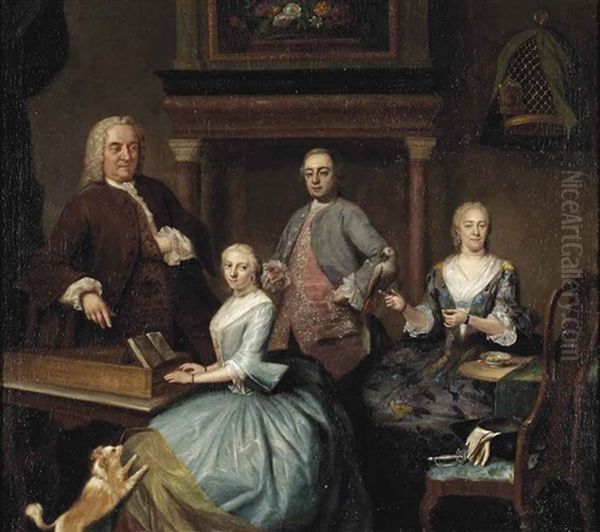 Portrait Of A Family, In An Interior Oil Painting by Jan Maurits Quinkhardt