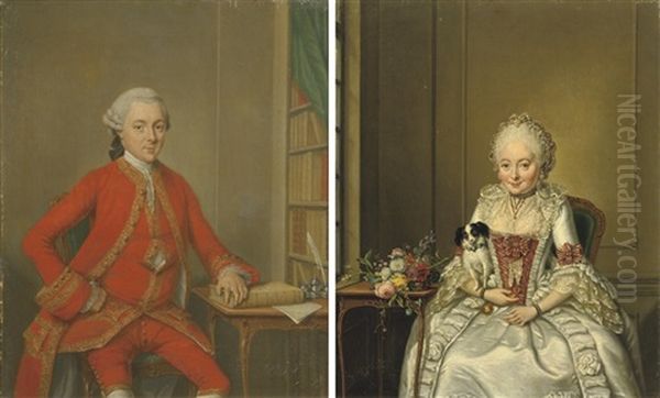 Portrait Of Gentleman Said To Be Hendrik De Roo(+ Portrait Of A Lady Said To Be Hester Constantia De Witt; 2 Works) Oil Painting by Jan Maurits Quinkhardt