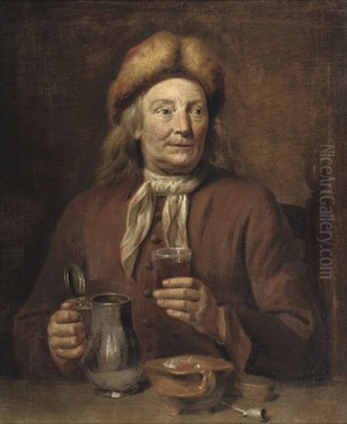 A Gentleman Seated At A Table Smoking And Drinking Oil Painting by Jan Maurits Quinkhardt