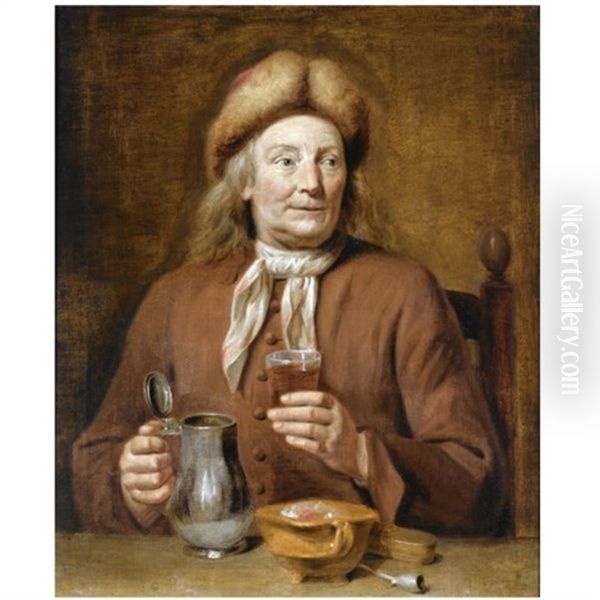 A Man Sitting At A Table Holding A Glass Of Beer by Jan Maurits Quinkhardt