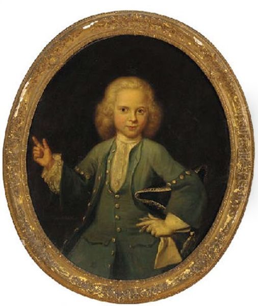 Portrait Of A Boy In A Blue Coat And Waistcoat, His Hat Under His Left Arm by Jan Maurits Quinkhardt