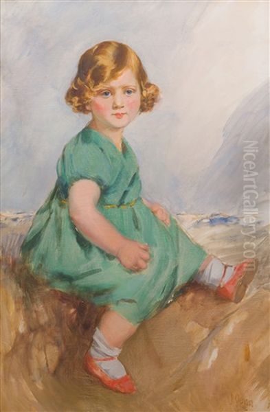 Portrait Of Doreen Eveline Webber In A Green Dress by James Peter Quinn