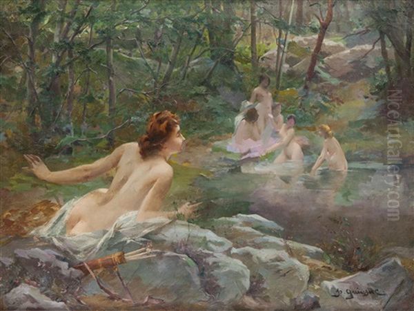 Nymphs In The Forest Oil Painting by Paul Francois Quinsac