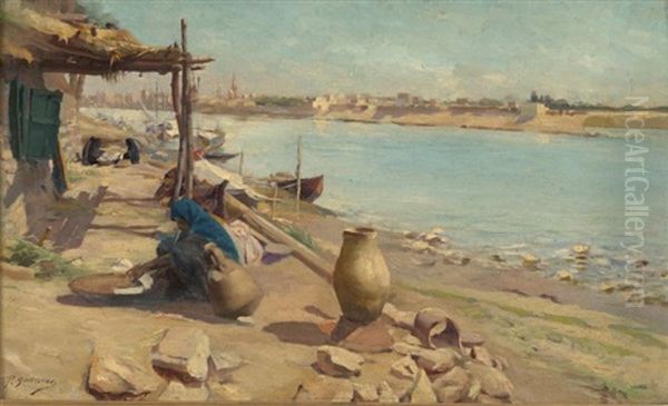 Orient La Preparation Du Repas Oil Painting by Paul Francois Quinsac