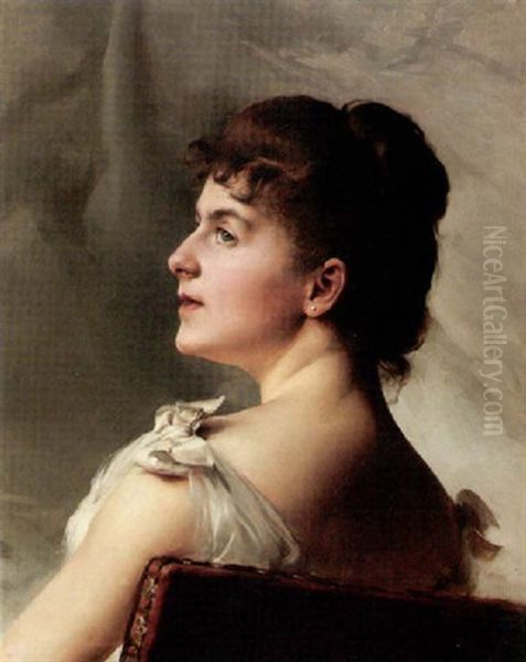 A Portrait Of A Lady In Profile Oil Painting by Paul Francois Quinsac