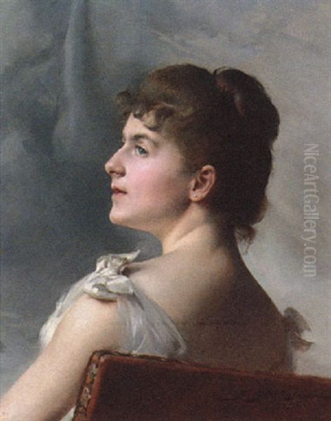 Portrait Of A Lady Seated On A Chair In A White Cocktail Dress Oil Painting by Paul Francois Quinsac