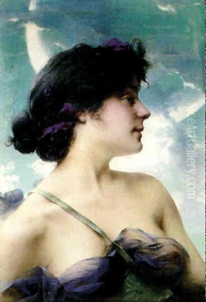 A Beauty In Violet Oil Painting by Paul Francois Quinsac