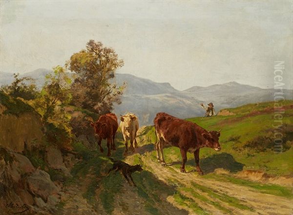 Berger Et Son Troupeau Oil Painting by Alfred Robert Quinton