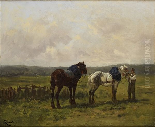 Chevaux A L'attelage Oil Painting by Charles Henri Quinton