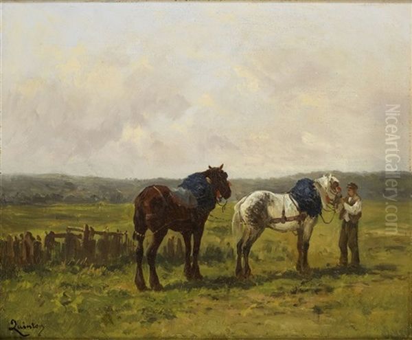 Chevaux D'attelage Oil Painting by Charles Henri Quinton