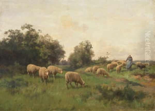 Landschaft Mit Hirtin Und Schafherde Oil Painting by Charles Henri Quinton