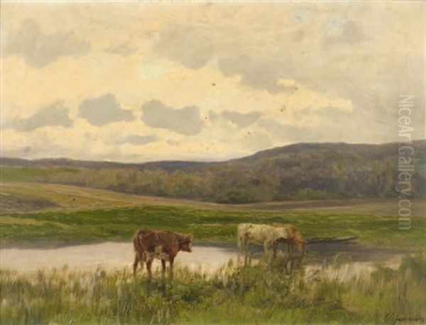 Vaches A La Mare by Charles Henri Quinton