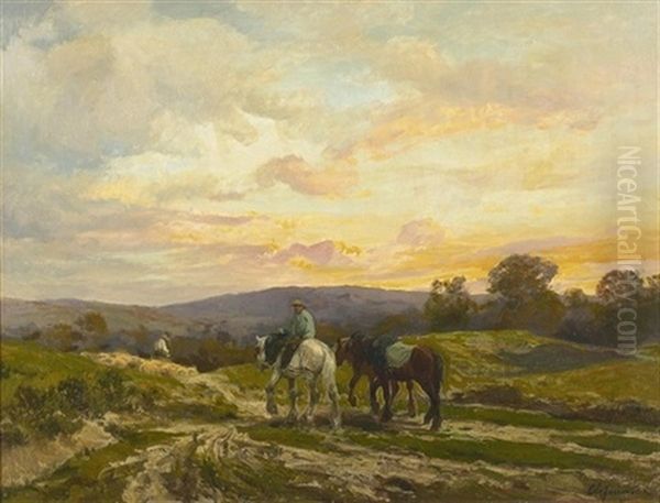 Abendliche Landschaft An Einem Sommertag Oil Painting by Clement (Charles-Henri) Quinton