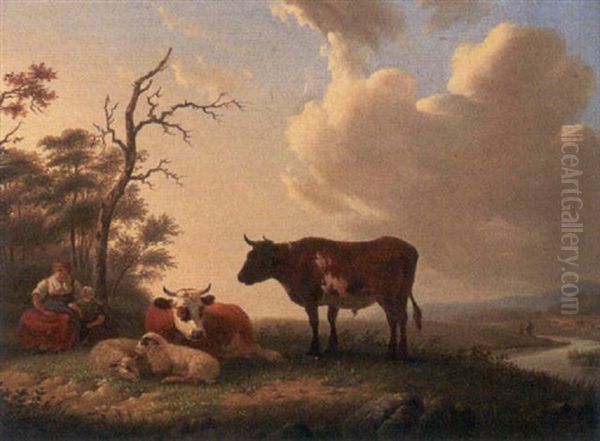 Cows In A Field Oil Painting by Matthijs Quispel