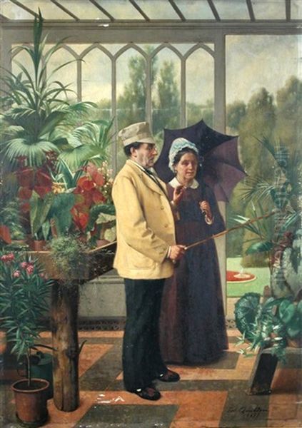 In The Greenhouse Oil Painting by Edouard Quitton