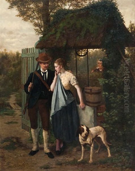 Chasseur Et Servante Au Puits Et Voyeur Oil Painting by Edouard Quitton