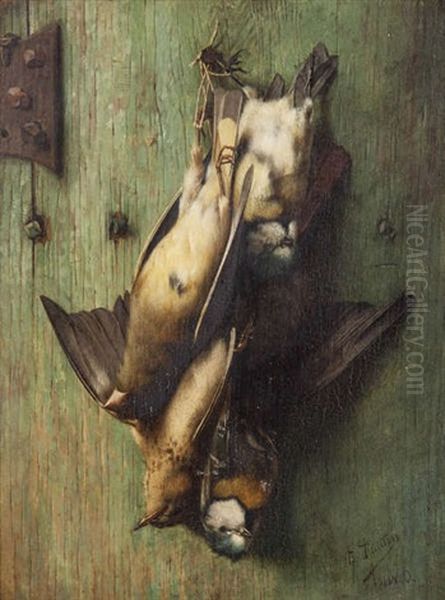 Trophee De Chasse En Trompe-l'oeil Oil Painting by Edouard Quitton