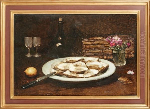 Nature Morte Aux Huitres Oil Painting by Ernest Quost