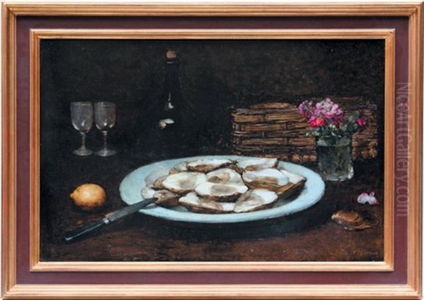 Nature Morte Aux Huitres Oil Painting by Ernest Quost