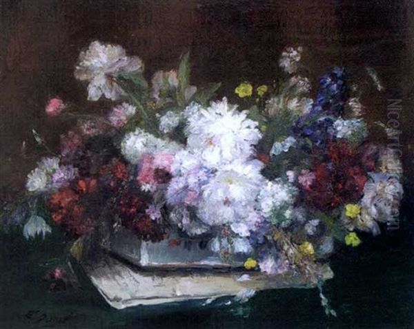 Fleurs Dans Une Jardiniere Oil Painting by Ernest Quost