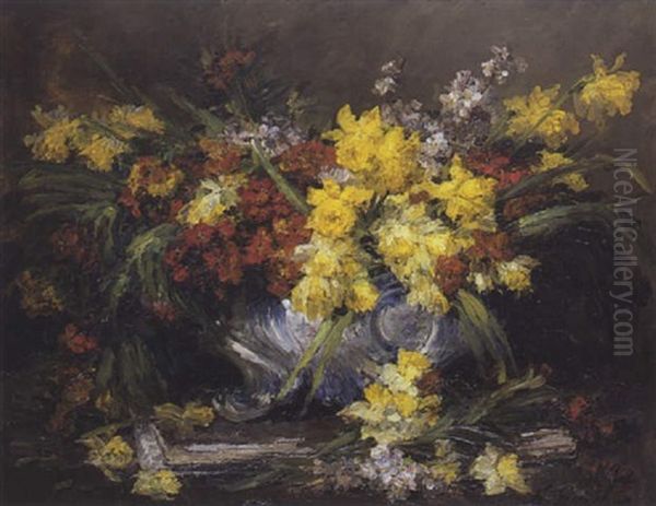 Vase De Fleurs Oil Painting by Ernest Quost